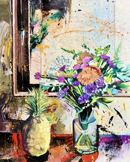 オレンジのガーベラとパイナップル