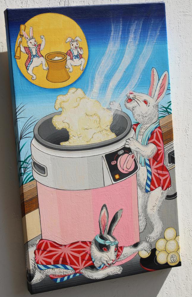 家電図 兎に餅つき機Rabbits and mochi pounding machine|鈴木 