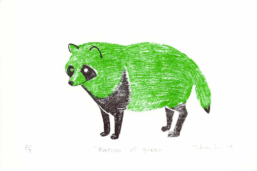 Racoon of green